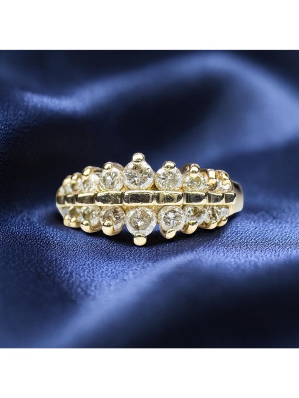 Vintage 10K Gold Diamond Ring Size 6.5 Natural Diamond Cluster Pyramid Ring 3.2g - Picture 8 of 16